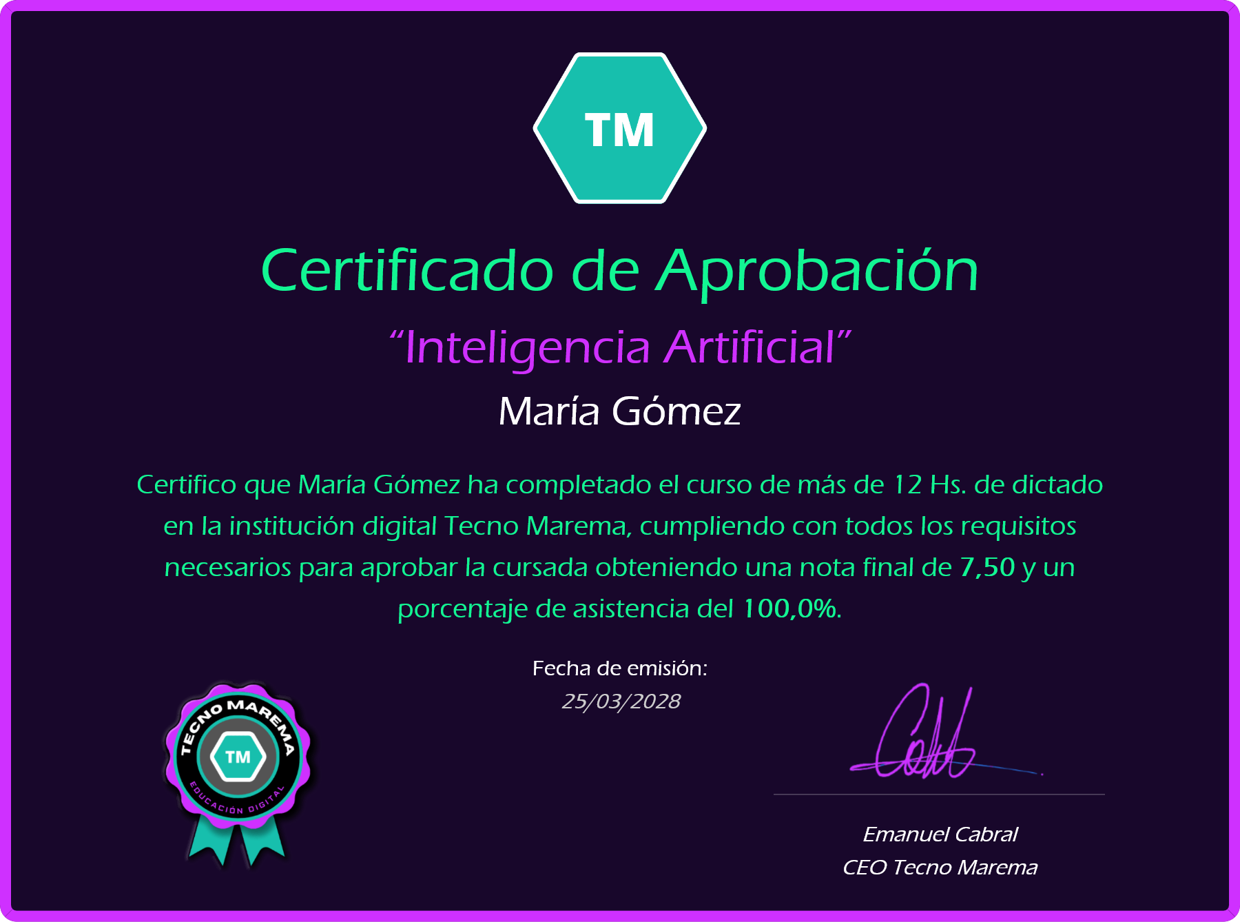 Certificado del curso